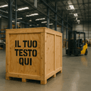 Stencil testo personalizzato cassa legno magazzino Cuttalo imballaggio industriale marcatura logistica packaging
