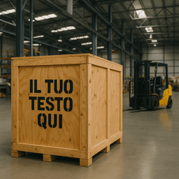 Stencil testo personalizzato cassa legno magazzino Cuttalo imballaggio industriale marcatura logistica packaging